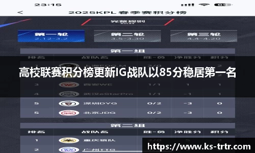 高校联赛积分榜更新IG战队以85分稳居第一名